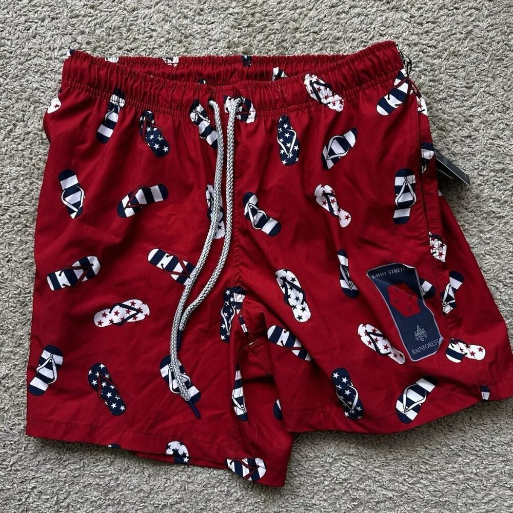 NWT Rainforest Men's Mesh Lined Quick Drying Swim Trunk Size Small Ribbon Red